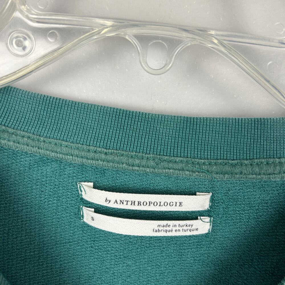 Anthropologie Green Paris Graphic Long Sleeve Cropped Crew Neck Sweatshirt S - Picture 4 of 6